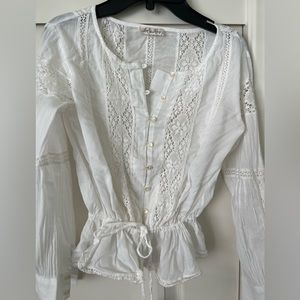 Love Shack Fancy, white long sleeve with floral embroidery